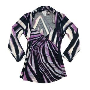 Caché Purple and Black Abstract Striped Blouse